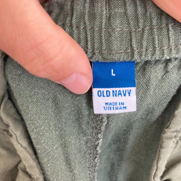 Old Navy Linen Blend Pants Crop Beachy Vacation Minimalist Arugula Green Large - Picture 5 of 7